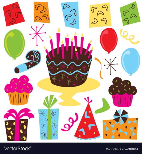 Retro birthday party clipart Royalty Free Vector Image