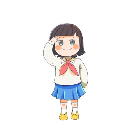 Hand Drawn Cartoon Cute Girl Salute Vector Png, Hand Draw, Cartoon, Cute PNG Transparent Clipart ...