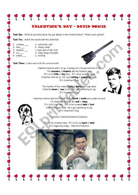 Valentine´s Day David Bowie - ESL worksheet by EstherLee76