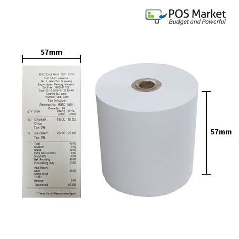 Thermal Paper Roll 57mm width x 50mm diameter 10 rolls