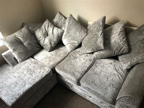 Grey crushed velvet corner sofa | in Yardley, West Midlands | Gumtree