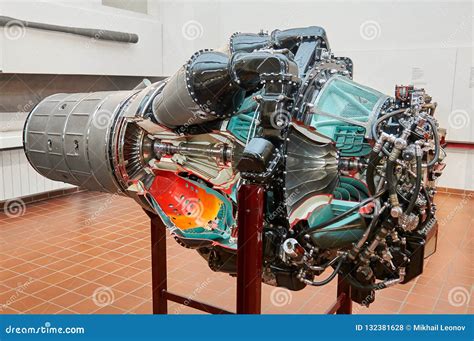 MUNICH, GERMANY, JAN.15, 2013: View of Jet Plane Engine with Turbine Winds, Blast Pipe, Jet ...