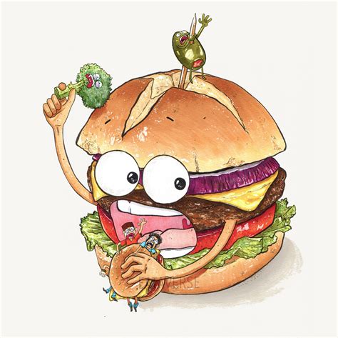 Cheeseburger Art Print Eating a Human Sandwich // Food - Etsy