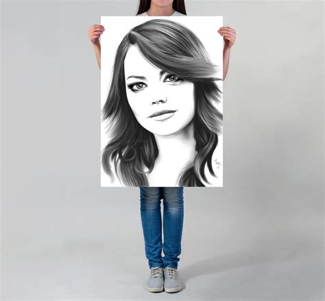 Emma Stone Print Emma Stone Poster for Fans Stone Digital Portrait Painting Minimalist Black and ...