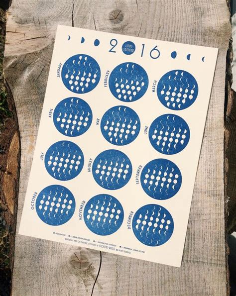 Moon Calendar 2016 Lunar Calendar Wall Calendar | Etsy | Letterpress ...