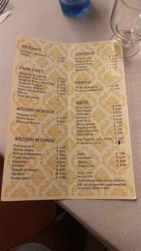 Menu at Trattoria Trapani restaurant, Palermo