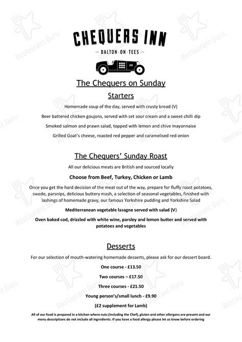 Menu at Chequers Inn pub & bar, Darlington, Front Street