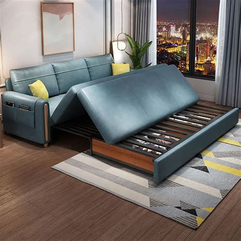 81.1" Blue Arm Full Sleeper Sofa Bed with Storage&Side Pockets | Homary ...