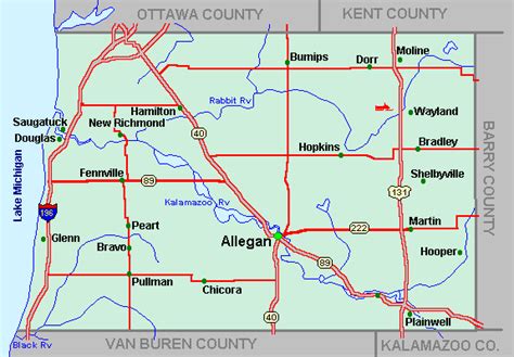 Allegan County Map Tour lakes snowmobile ATV river hike hotels motels ...