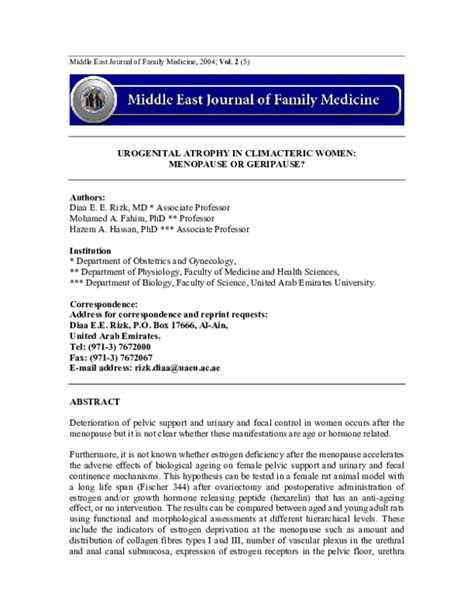 (PDF) Urogenital Atrophy in Climacteric Women: Menopause or Geripause ...