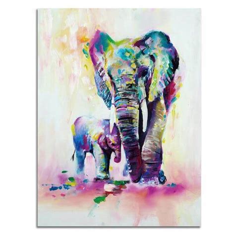 Mother And Baby Elephant Oil Canvas – The Yoga Mandala