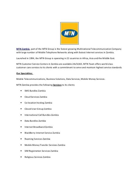 MTN Customer Service Center Zambia