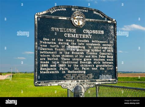 Swedish Crosses Cemetery history marker, Gothenburg, Nebraska Stock ...