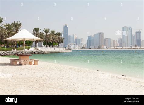 Dubai skyline with marina and beach in front Stock Photo - Alamy