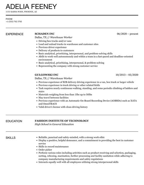 Warehouse Worker Resume Samples | Velvet Jobs