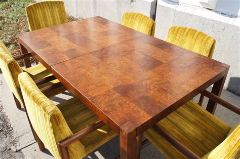 Walnut Burl Wood Dining Table with Six Chairs by Rapids of Boston For Sale at 1stdibs