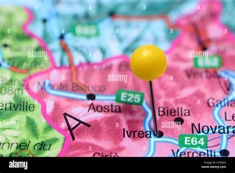 Ivrea pinned on a map of Italy Stock Photo - Alamy