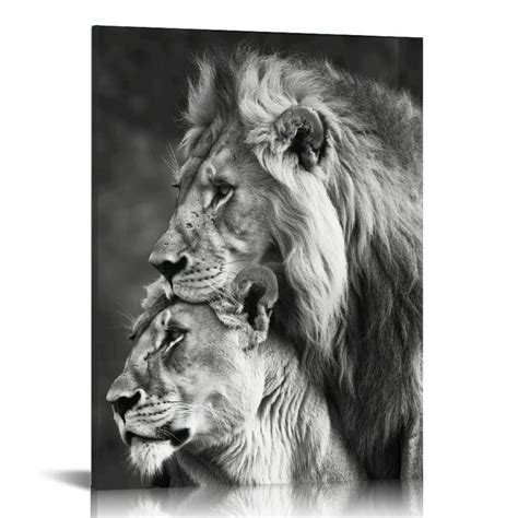 PIKWEEK Lion and Lioness Hug Poster Black and White Animal Lion Wall ...