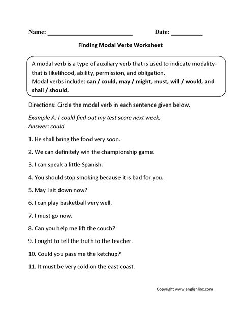 Verbs Worksheets | Modal Verbs Worksheets