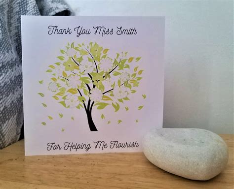 Handmade Personalised Thank You Teacher Card With Tree Design - With Love Gifts & Cards