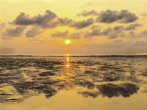 Dramatic Evening Clouds and Golden Tropical Sunset Beach Stock Photo - Image of reflection ...