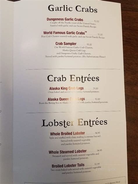 Menu of Rustic Inn Crabhouse in Fort Lauderdale, FL 33312