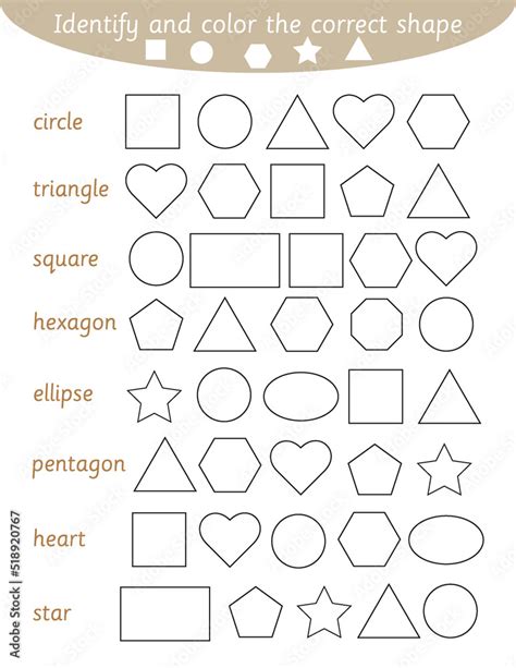 Shapes worksheet for kids, identify and color the shapes, educational game, geometry for ...