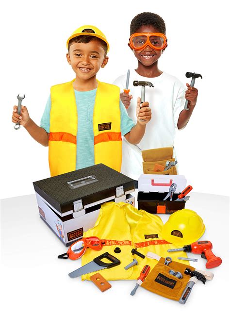 Buy BLACK+DECKER Kids Tool Set Pretend Play Trunk with Tool Box, Construction Vest & Hard Hat ...
