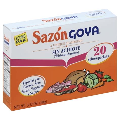 Goya Sazon Sin Achiote (Without Annatto) 3.52 oz, 20 packets/sobres ...