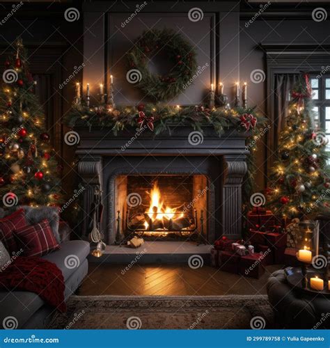 A Cozy Living Room with a Roaring Fire in the Fireplace Stock Photo ...