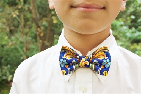 Bow Tie for Kids Blue Majolica Pattern Tie Children Ceremony - Etsy