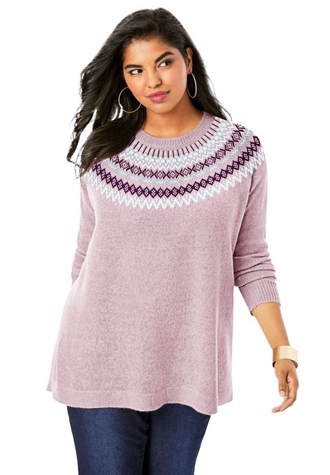 Roaman's - Roaman's Women's Plus Size Fair Isle Pullover Sweater Sweater - Walmart.com - Walmart.com