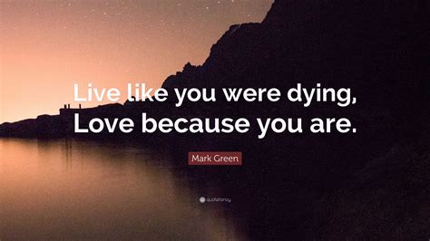 Mark Green Quote: “Live like you were dying, Love because you are.”