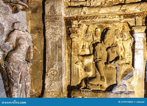 Interior Of The Kailasa Temple (lion Sculptures), Ellora Caves ...