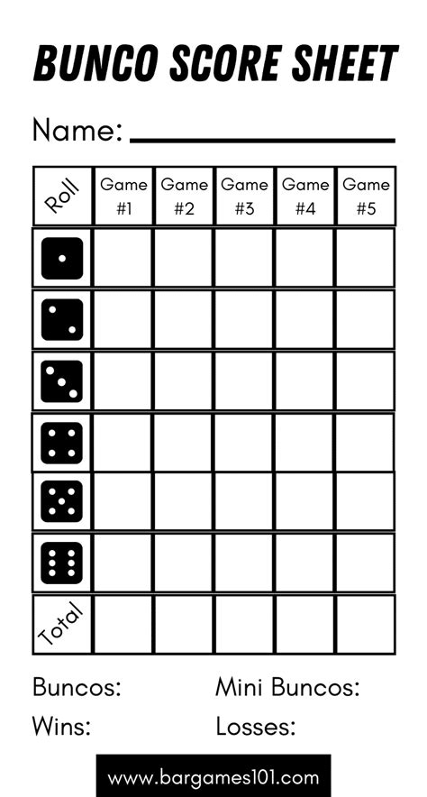 Free Printable Bunco Score Sheet