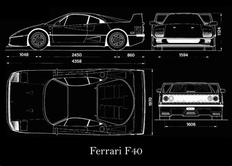 'Ferrari F40 Blueprint' Poster by B & W Arts | Displate | Ferrari f40 ...