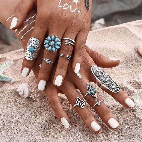 boho style jewelry designs (54) | Stacked rings boho, Ring sets boho ...