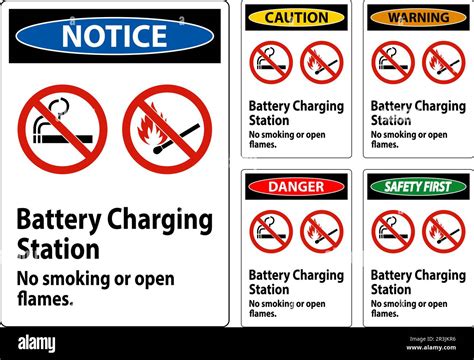 Caution Sign Battery Charging Station, No Smoking Or Open Flames Stock Vector Image & Art - Alamy