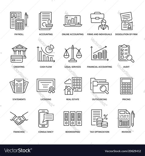 Financial accounting flat line icons bookkeeping Vector Image