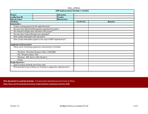 Excel Template: ERP Implementation Readiness Checklist (Excel template XLS) | Flevy