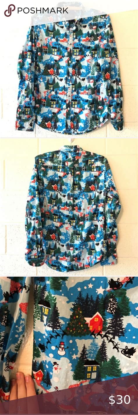 Denim & Flower Winter Holiday Button Down Small | Denim flower shirt ...