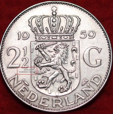 1959 Netherlands Silver 2 1/2 Gulden Foreign Coin S/h