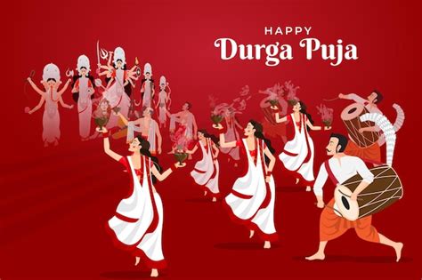 Premium Vector | Illustration of people celebrating Happy Durga Puja ...