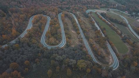 Birds Eye View of Mountains with Winding Road Durign Autumn Stock Image - Image of durign ...