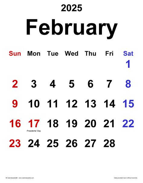 February 2025 Calendar | Templates for Word, Excel and PDF