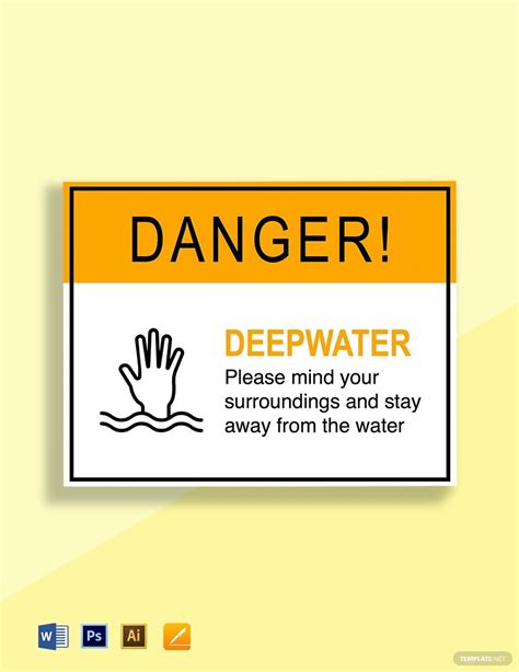 Danger Deep Water Sign Template [Free JPG] - Illustrator, Word, Apple ...