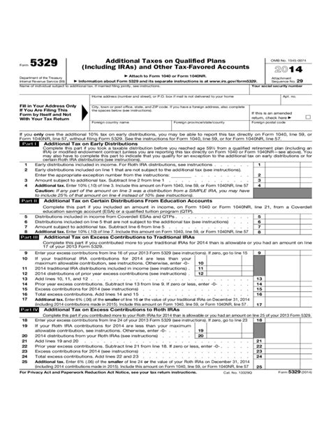 Form 5329 - Additional Taxes on Qualified Plans and Other Tax-Favored Accounts (2014) Free Download