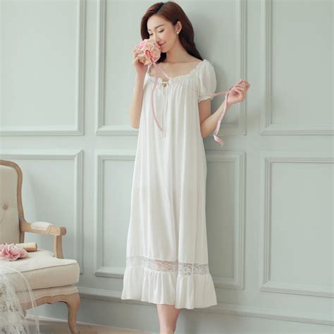 Night dress long white nightgown Women Nightgowns Cotton Short sexy ...