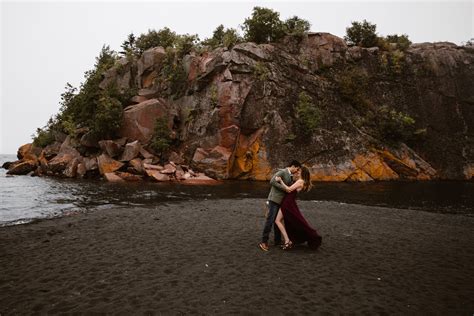 Minnesota Black Beach Engagement in Silver Bay, MN