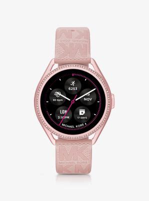 Michael Kors Access Gen 5E MKGO Pink-Tone and Logo Rubber Smartwatch ...